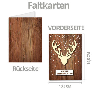 30x Weihnachtskarten-Set DIN A6 mit Elch-Motiv - Faltkarten mit passenden Umschlägen DIN C6 in Kraftpapier Sandbraun mit goldenen Motiven - Weihnachtsgrüße für Firmen und Privat