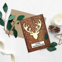 200x Weihnachtskarten-Set DIN A6 mit Elch-Motiv - Faltkarten mit passenden Umschlägen DIN C6 in Kraftpapier Sandbraun mit goldenen Motiven - Weihnachtsgrüße für Firmen und Privat