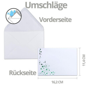 20x Weihnachtskarten-Set DIN A6 mit grünem Weihnachtsbaum in Glasmosaik-Optik - Faltkarten mit Umschlägen DIN C6 in Weiß mit grünen Sternen - Weihnachtsgrüße für Firmen und Privat
