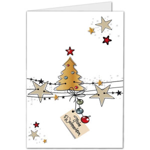 10x Weihnachtskarte DIN A6 in Weiß mit Weihnachtsbaum und Sternen - Faltkarten mit Weihnachtsmotiv - 10,5 x 14,8 cm - Weihnachtsgrüße für Firmen und Privat