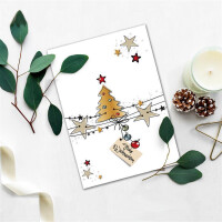 10x Weihnachtskarte DIN A6 in Weiß mit Weihnachtsbaum und Sternen - Faltkarten mit Weihnachtsmotiv - 10,5 x 14,8 cm - Weihnachtsgrüße für Firmen und Privat