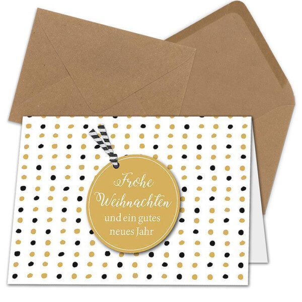 20x Weihnachtskarten-Set DIN A6 in modernem Design mit Punkten - Faltkarten mit Umschlägen DIN C6 in Kraftpapier Sandbraun mit Nassklebung - Weihnachtsgrüße für Firmen und Privat