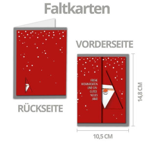 20x Weihnachtskarten-Set DIN A6 mit rotem Weihnachtsmann Motiv - Faltkarten mit Umschlägen DIN C6 in Anthrazit (Grau) mit Nassklebung - Weihnachtsgrüße für Firmen und Privat