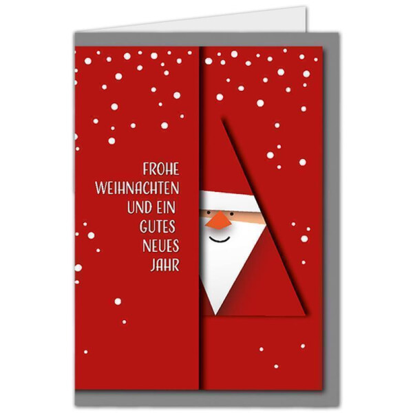 30x Weihnachtskarte DIN A6 mit rotem Weihnachtsmann Motiv - Faltkarten mit Weihnachtsmotiv - 10,5 x 14,8 cm - Weihnachtsgrüße für Firmen und Privat