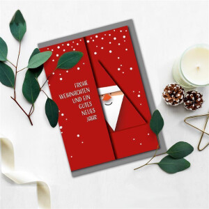 30x Weihnachtskarte DIN A6 mit rotem Weihnachtsmann Motiv - Faltkarten mit Weihnachtsmotiv - 10,5 x 14,8 cm - Weihnachtsgrüße für Firmen und Privat