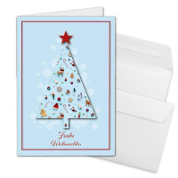 10x Weihnachtskarten-Set DIN A6 mit hellblauem Weihnachtsbaum und Winter-Symbolen - Faltkarten mit passenden Umschlägen DIN C6 Hochweiß mit Haftklebung - Weihnachtsgrüße für Firmen und Privat
