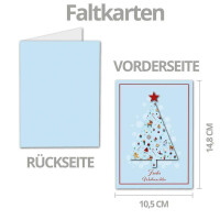 10x Weihnachtskarten-Set DIN A6 mit hellblauem Weihnachtsbaum und Winter-Symbolen - Faltkarten mit passenden Umschlägen DIN C6 Hochweiß mit Haftklebung - Weihnachtsgrüße für Firmen und Privat