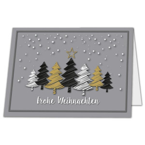 10x Weihnachtskarte DIN A6 in Grau mit Weihnachtsbäumen in Scratch-Optik - Faltkarten mit Weihnachtsmotiv - 10,5 x 14,8 cm - Weihnachtsgrüße für Firmen und Privat
