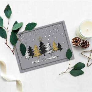 10x Weihnachtskarte DIN A6 in Grau mit Weihnachtsbäumen in Scratch-Optik - Faltkarten mit Weihnachtsmotiv - 10,5 x 14,8 cm - Weihnachtsgrüße für Firmen und Privat