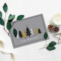 10x Weihnachtskarte DIN A6 in Grau mit Weihnachtsbäumen in Scratch-Optik - Faltkarten mit Weihnachtsmotiv - 10,5 x 14,8 cm - Weihnachtsgrüße für Firmen und Privat