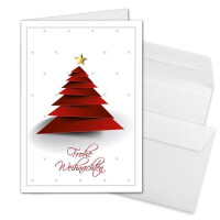 30x Weihnachtskarten-Set DIN A6 in Weiß mit  rotem Design Weihnachtsbaum - Faltkarten mit passenden Umschlägen DIN C6 Hochweiß mit Haftklebung - Weihnachtsgrüße für Firmen und Privat