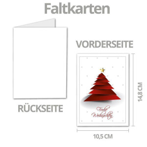200x Weihnachtskarten-Set DIN A6 in Weiß mit  rotem Design Weihnachtsbaum - Faltkarten mit Umschlägen DIN C6 Anthrazit mit Nassklebung - Weihnachtsgrüße für Firmen und Privat