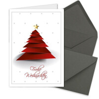 200x Weihnachtskarten-Set DIN A6 in Weiß mit  rotem Design Weihnachtsbaum - Faltkarten mit Umschlägen DIN C6 Anthrazit mit Nassklebung - Weihnachtsgrüße für Firmen und Privat