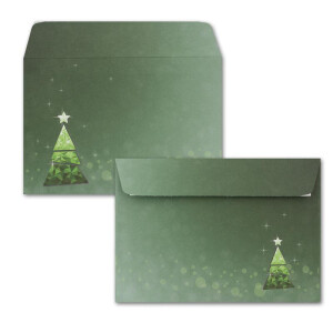 50x Briefumschläge DIN C6 in Grün mit Weihnachtsbaum in Glasmosaik-Optik - Haftklebung mit Abziehstreifen - 114 x 162 mm - 80 g/m² - Weihnachtsumschläge mit Motiv für Firmen und Privat