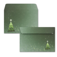 100x Briefumschläge DIN C6 in Grün mit Weihnachtsbaum in Glasmosaik-Optik - Haftklebung mit Abziehstreifen - 114 x 162 mm - 80 g/m² - Weihnachtsumschläge mit Motiv für Firmen und Privat
