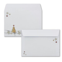 200x Briefumschläge DIN C6 in Weiß mit Weihnachtsbaum und Sternen - Haftklebung mit Abziehstreifen - 114 x 162 mm - 80 g/m² - Weihnachtsumschläge mit Motiv für Firmen und Privat