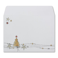 200x Briefumschläge DIN C6 in Weiß mit Weihnachtsbaum und Sternen - Haftklebung mit Abziehstreifen - 114 x 162 mm - 80 g/m² - Weihnachtsumschläge mit Motiv für Firmen und Privat