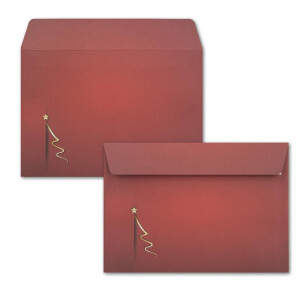 100x Briefumschläge DIN C6 in Rot mit goldenem Weihnachtsbaum - Haftklebung mit Abziehstreifen - 114 x 162 mm - 80 g/m² - Weihnachtsumschläge mit Motiv für Firmen und Privat