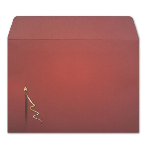 100x Briefumschläge DIN C6 in Rot mit goldenem Weihnachtsbaum - Haftklebung mit Abziehstreifen - 114 x 162 mm - 80 g/m² - Weihnachtsumschläge mit Motiv für Firmen und Privat