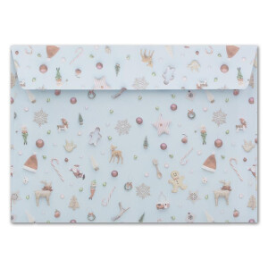 50x Briefumschläge DIN C6 in Hellblau mit Weihnachtsbaum und Winter-Symbolen - Haftklebung mit Abziehstreifen - 114 x 162 mm - 80 g/m² - Weihnachtsumschläge mit Motiv für Firmen und Privat