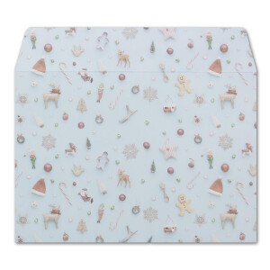 50x Briefumschläge DIN C6 in Hellblau mit Weihnachtsbaum und Winter-Symbolen - Haftklebung mit Abziehstreifen - 114 x 162 mm - 80 g/m² - Weihnachtsumschläge mit Motiv für Firmen und Privat