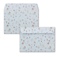 50x Briefumschläge DIN C6 in Hellblau mit Weihnachtsbaum und Winter-Symbolen - Haftklebung mit Abziehstreifen - 114 x 162 mm - 80 g/m² - Weihnachtsumschläge mit Motiv für Firmen und Privat