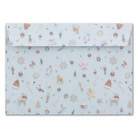 50x Briefumschläge DIN C6 in Hellblau mit Weihnachtsbaum und Winter-Symbolen - Haftklebung mit Abziehstreifen - 114 x 162 mm - 80 g/m² - Weihnachtsumschläge mit Motiv für Firmen und Privat