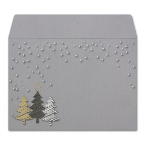 50x Briefumschläge DIN C6 in Grau mit Weihnachtsbäumen in Scratch-Optik - Haftklebung mit Abziehstreifen - 114 x 162 mm - 80 g/m² - Weihnachtsumschläge mit Motiv für Firmen und Privat