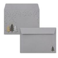 50x Briefumschläge DIN C6 in Grau mit Weihnachtsbäumen in Scratch-Optik - Haftklebung mit Abziehstreifen - 114 x 162 mm - 80 g/m² - Weihnachtsumschläge mit Motiv für Firmen und Privat