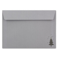 50x Briefumschläge DIN C6 in Grau mit Weihnachtsbäumen in Scratch-Optik - Haftklebung mit Abziehstreifen - 114 x 162 mm - 80 g/m² - Weihnachtsumschläge mit Motiv für Firmen und Privat