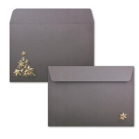 50x Briefumschläge DIN C6 in Grau mit goldenem-Weihnachtsbaum aus Sternen - Haftklebung mit Abziehstreifen - 114 x 162 mm - 80 g/m² - Weihnachtsumschläge mit Motiv für Firmen und Privat