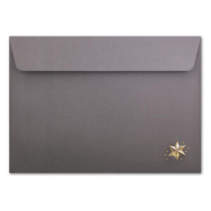 100x Briefumschläge DIN C6 in Grau mit goldenem-Weihnachtsbaum aus Sternen - Haftklebung mit Abziehstreifen - 114 x 162 mm - 80 g/m² - Weihnachtsumschläge mit Motiv für Firmen und Privat