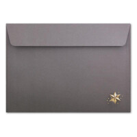 100x Briefumschläge DIN C6 in Grau mit goldenem-Weihnachtsbaum aus Sternen - Haftklebung mit Abziehstreifen - 114 x 162 mm - 80 g/m² - Weihnachtsumschläge mit Motiv für Firmen und Privat