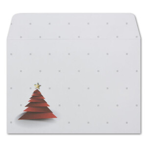 50x Briefumschläge DIN C6 in Weiß mit rotem Design Weihnachtsbaum - Haftklebung mit Abziehstreifen - 114 x 162 mm - 80 g/m² - Weihnachtsumschläge mit Motiv für Firmen und Privat