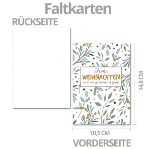 10x Weihnachtskarten-Set DIN A6 in Weiß mit Eukalyptus- und Mistelzweigen - Faltkarten mit Umschlägen DIN C6 Kraftpapier Eukalyptus mit Nassklebung - Weihnachtsgrüße für Firmen und Privat