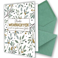 10x Weihnachtskarten-Set DIN A6 in Weiß mit Eukalyptus- und Mistelzweigen - Faltkarten mit Umschlägen DIN C6 Kraftpapier Eukalyptus mit Nassklebung - Weihnachtsgrüße für Firmen und Privat