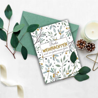 10x Weihnachtskarten-Set DIN A6 in Weiß mit Eukalyptus- und Mistelzweigen - Faltkarten mit Umschlägen DIN C6 Kraftpapier Eukalyptus mit Nassklebung - Weihnachtsgrüße für Firmen und Privat