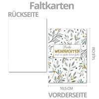 10x Weihnachtskarten-Set DIN A6 in Weiß mit Eukalyptus- und Mistelzweigen - Faltkarten mit Umschlägen DIN C6 Kraftpapier Eukalyptus mit Nassklebung - Weihnachtsgrüße für Firmen und Privat