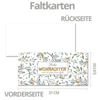 50x Weihnachtskarten-Set DIN Lang in Weiß mit Eukalyptus- und Mistelzweigen - Faltkarten mit passenden Umschlägen DIN Lang Hochweiß mit Haftklebung - Weihnachtsgrüße für Firmen und Privat