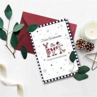 15x Weihnachtskarten-Set DIN A6 in Weiß mit Weihnachtsfiguren und Text - Faltkarten mit Umschlägen DIN C6 Dunkelrot (Rot) mit Nassklebung - Weihnachtskarten für Firmen und Privat