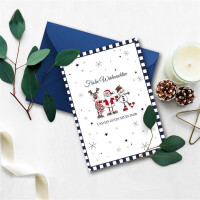 50x Weihnachtskarten-Set DIN A6 in Weiß mit Weihnachtsfiguren und Text - Faltkarten mit Umschlägen DIN C6 Dunkelblau mit Nassklebung - Weihnachtsgrüße für Firmen und Privat