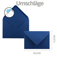 50x Weihnachtskarten-Set DIN A6 in Weiß mit Weihnachtsfiguren und Text - Faltkarten mit Umschlägen DIN C6 Dunkelblau mit Nassklebung - Weihnachtsgrüße für Firmen und Privat