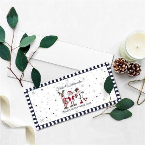 50x Weihnachtskarten-Set DIN Lang in Weiß mit Weihnachtsfiguren und Text - Faltkarten mit passenden Umschlägen DIN Lang Hochweiß mit Haftklebung - Weihnachtsgrüße für Firmen und Privat