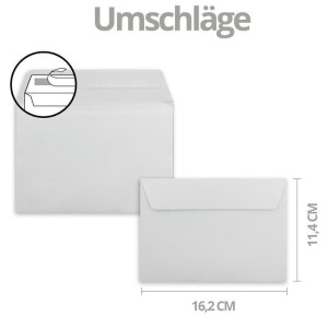 50x Weihnachtskarten-Set DIN Lang in Weiß mit Weihnachtsfiguren und Text - Faltkarten mit passenden Umschlägen DIN Lang Hochweiß mit Haftklebung - Weihnachtsgrüße für Firmen und Privat