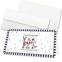 50x Weihnachtskarten-Set DIN Lang in Weiß mit Weihnachtsfiguren und Text - Faltkarten mit passenden Umschlägen DIN Lang Hochweiß mit Haftklebung - Weihnachtsgrüße für Firmen und Privat