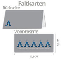 50x Weihnachtskarten-Set DIN Lang in Grau mit blauen Tannenbäumen und Text - Faltkarten mit passenden Umschlägen DIN Lang Hochweiß mit Haftklebung - Weihnachtsgrüße für Firmen und Privat