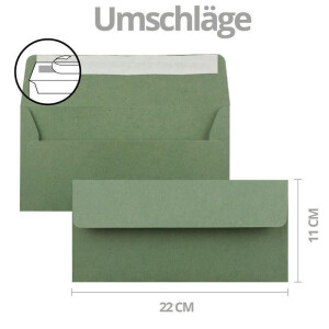 20x Weihnachtskarten-Set DIN Lang in Weiß mit grünem Tannenbaum und Rentier - Faltkarten mit Umschlägen DIN Lang Kraftpapier Grün mit Haftklebung - Weihnachtsgrüße für Firmen und Privat