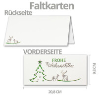 20x Weihnachtskarten-Set DIN Lang in Weiß mit grünem Tannenbaum und Rentier - Faltkarten mit Umschlägen DIN Lang Kraftpapier Grün mit Haftklebung - Weihnachtsgrüße für Firmen und Privat
