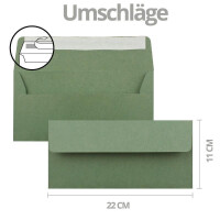 20x Weihnachtskarten-Set DIN Lang in Weiß mit grünem Tannenbaum und Rentier - Faltkarten mit Umschlägen DIN Lang Kraftpapier Grün mit Haftklebung - Weihnachtsgrüße für Firmen und Privat