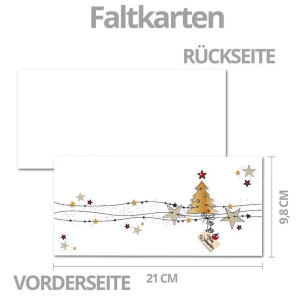 75x Weihnachtskarten-Set DIN Lang in Weiß mit Weihnachtsbaum und Sternen - Faltkarten mit passenden Umschlägen DIN Lang Hochweiß mit Haftklebung - Weihnachtsgrüße für Firmen und Privat